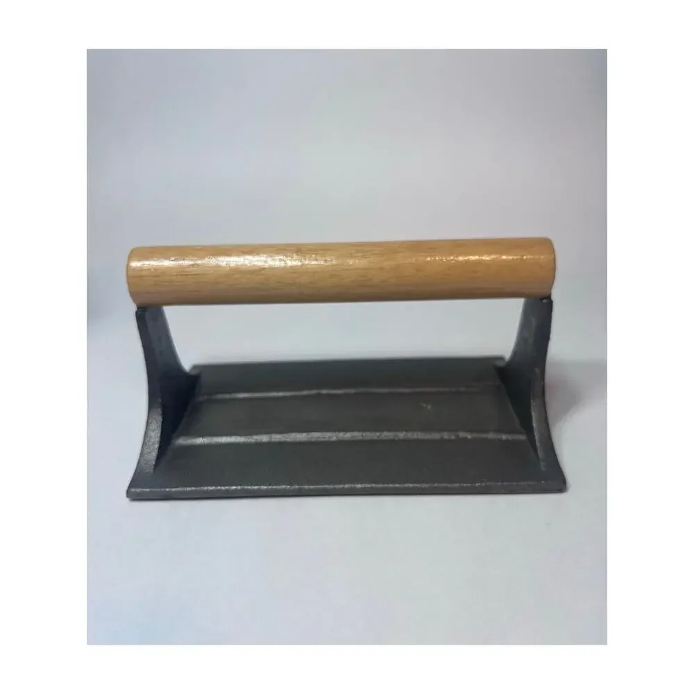 Bacon Press Cast Iron Wood Handle Grill Pressing Steak Cooking Burger Ham BBQ